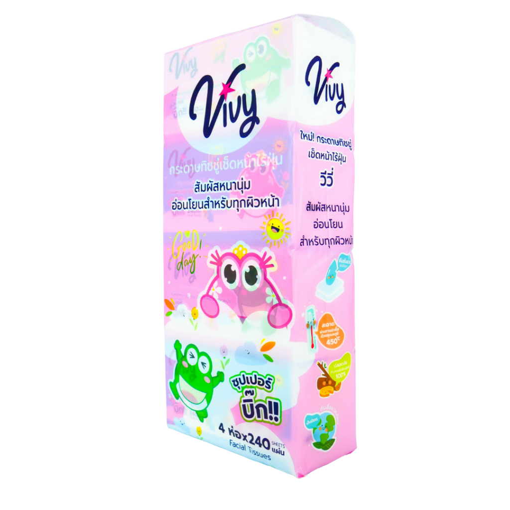 Vivy Tissue กระดาษทิชชู่เช็ดหน้าวีวี่ 240แผ่นคู่ รุ่น Good Day : 1 ลัง (40 ห่อ) - รูปที่ 5