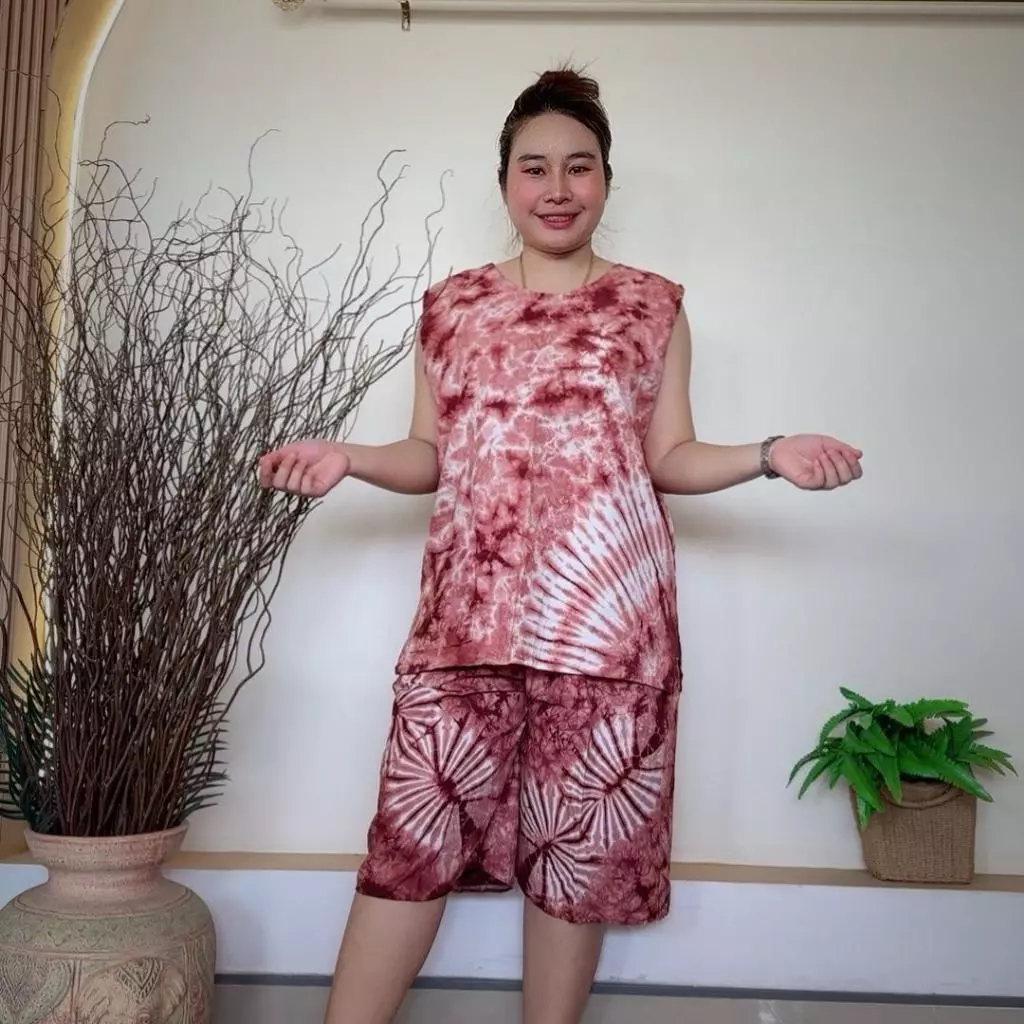 ชุดเซ็ตเสื้อแขนกุดกางเกงมัดย้อม ผ้าคอตตอน ไซส์ XL thumbnail 7