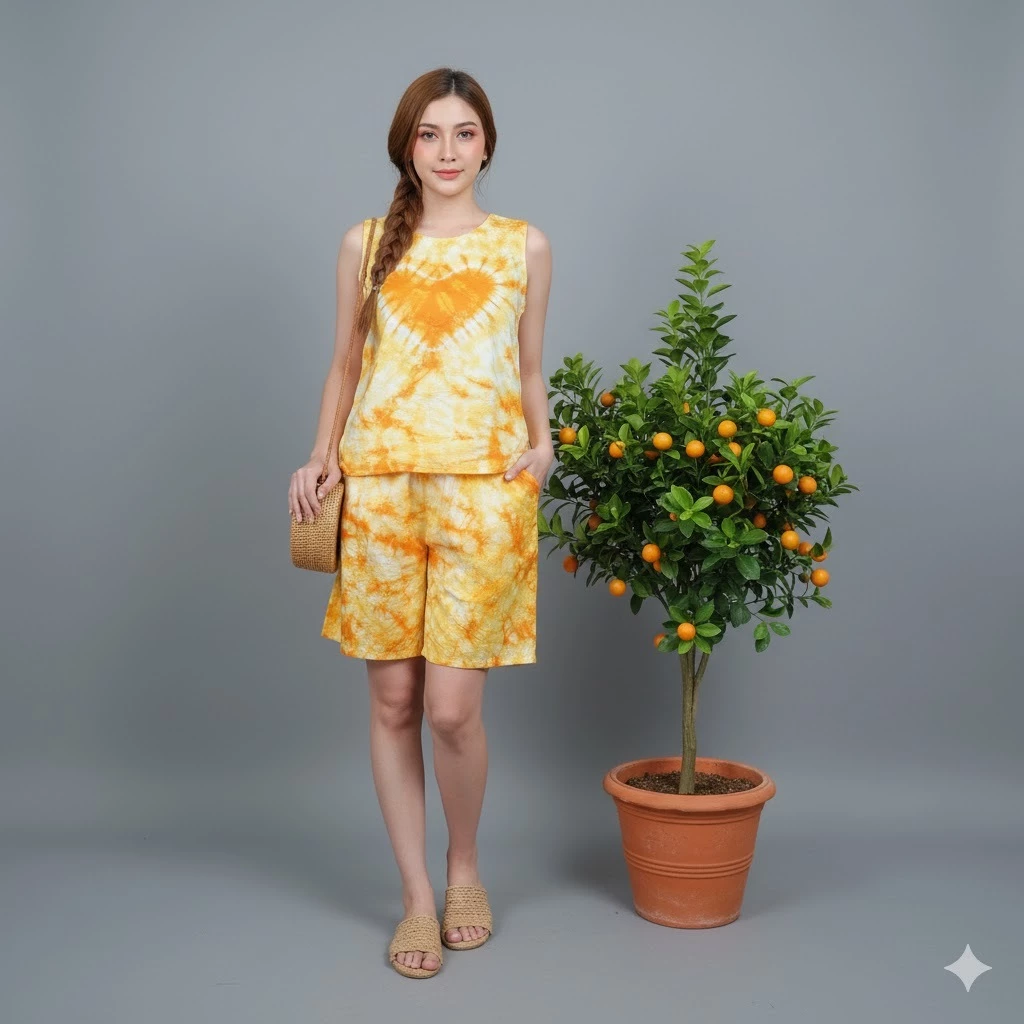 ชุดเซ็ตเสื้อแขนกุดกางเกงมัดย้อม ผ้าคอตตอน ไซส์ XL thumbnail 8