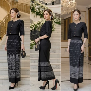 ผ้าถุงสีดำ ผ้าฝ้ายพิมพ์ลายเย็บสำเร็จแบบเชือกผูกเอว (มีไซร้คนอ้วน) ลายสวยๆใส่ทำงาน ใส่ออกงานไว้ทุกข์ได้ค่ะ