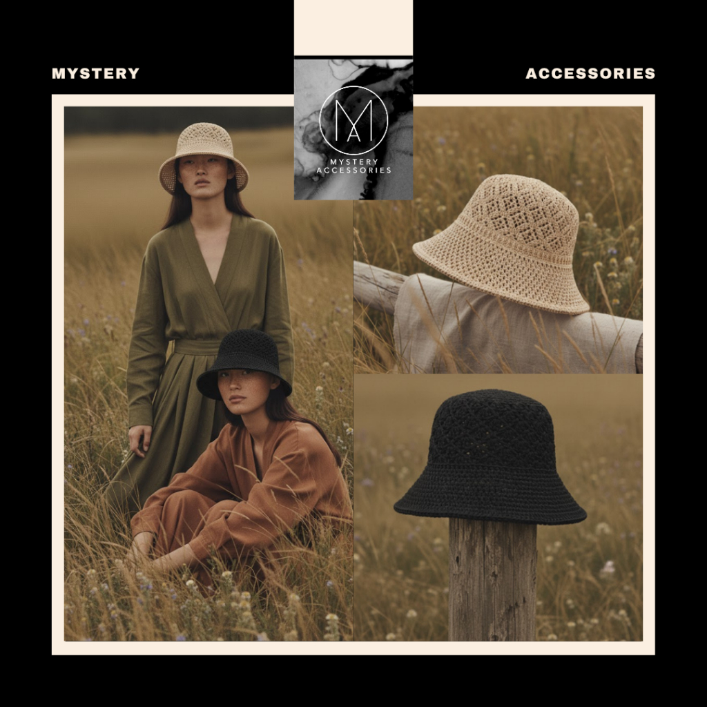 “𝐃𝐚𝐡𝐥𝐢𝐚“ Open weave Bucket Hat | Mystery Accessories ® หมวกบักเก็ตแบบถัก สีดำและครีม