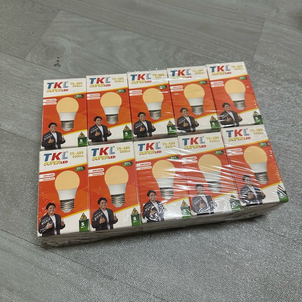 (10 หลอด/แพ็ก) หลอดไฟ TKL LED 5W แสงวอร์ม ขั้วเกลียว E27 ประหยัดไฟ มีมาตรฐานมอก. ติดตั้งง่าย