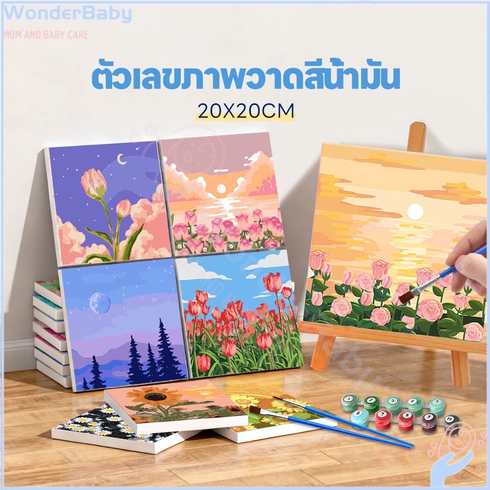 WONDERBABY ระบายสีตามตัวเลข ระบายสีตามเลข ตกแต่งผนัง DIY ภาพวาดสีน้ำมันดิจิตอลใส่กรอบ กระตุ้นจินตนาการ ของเล่นวาดภาพ