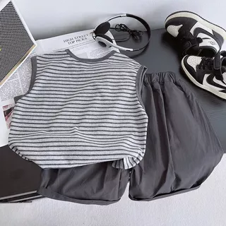 ชุดเด็กผู้ชาย 6เดือน-5ปี เสื้อกล้ามลายทาง กางเกงเกาหลี 2ชิ้น ผ้าคอตตอน ใส่สบาย