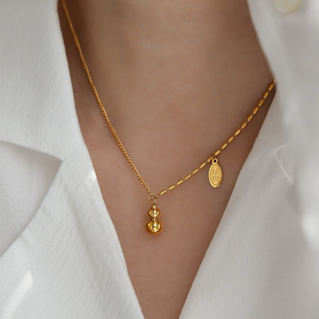 สร้อยคอสแตนเลสน้ำเต้ามงคล พร้อมส่ง