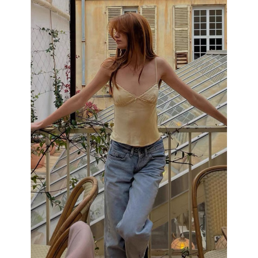 พร้อมส่ง Subdued 🌺|  Bow Satin Camisole (Slim Fit) - Yellow