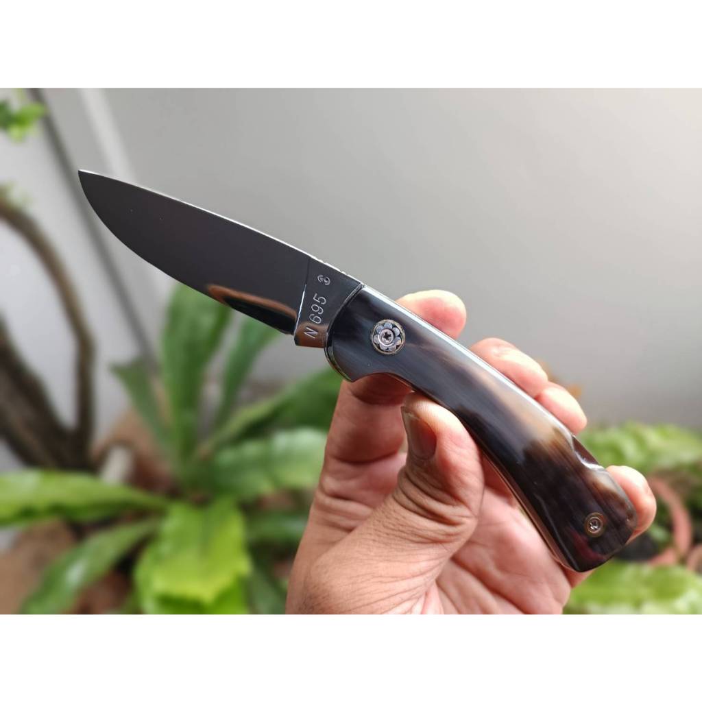 มีดพับ มีดพับกดหลัง folding pocket knife มีดตัดทุเรียน มีดแคมป์ ใบ 2.9” เหล็ก N695 ต้านสนิม Lock bac