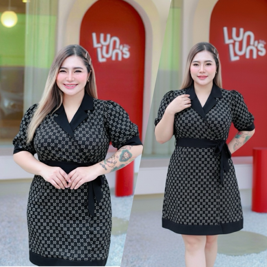 เดรสccผูกโบว์หน้าเอวสาวอวบ