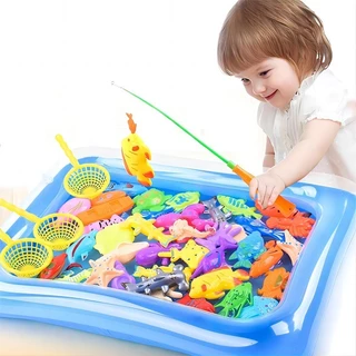 【พร้อมส่ง】ของเล่นตกปลาแม่เหล็ก เกมตกปลา 40ชิ้น แถมสูบลม+บ่อน้ำ เสริมพัฒนาการ ของขวัญเด็ก