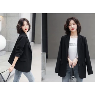 สูทเบลเซอร์ผู้หญิง เสื้อเบลเซอร์แฟชั่นอเนกประสงค์ ทรงเข้ารูป 2กระดุม ใส่ทำงาน สีพื้น ผ้านิ่ม ใส่สบาย