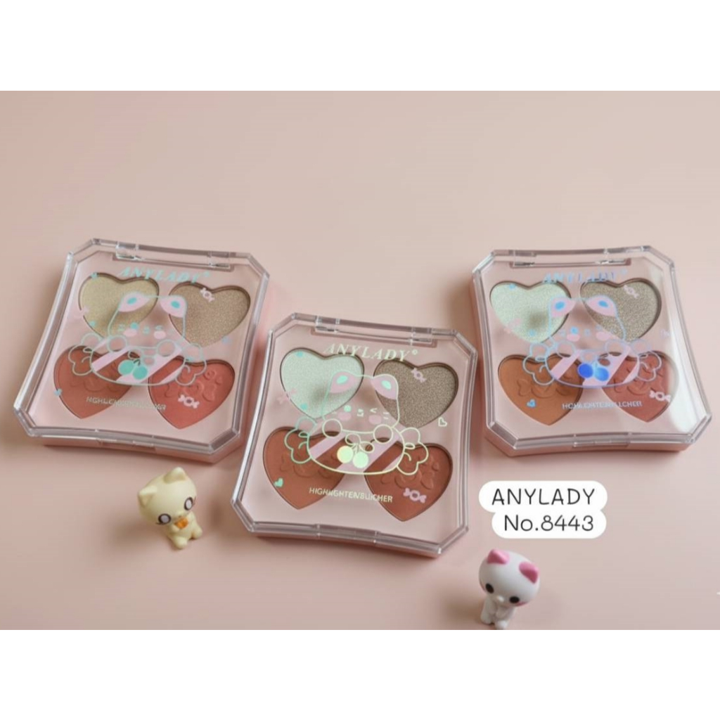 ปลีก/ส่ง พาเลทเมคอัพหัวใจ ANYLADY ไฮไลท์&บลัชออน No.8443