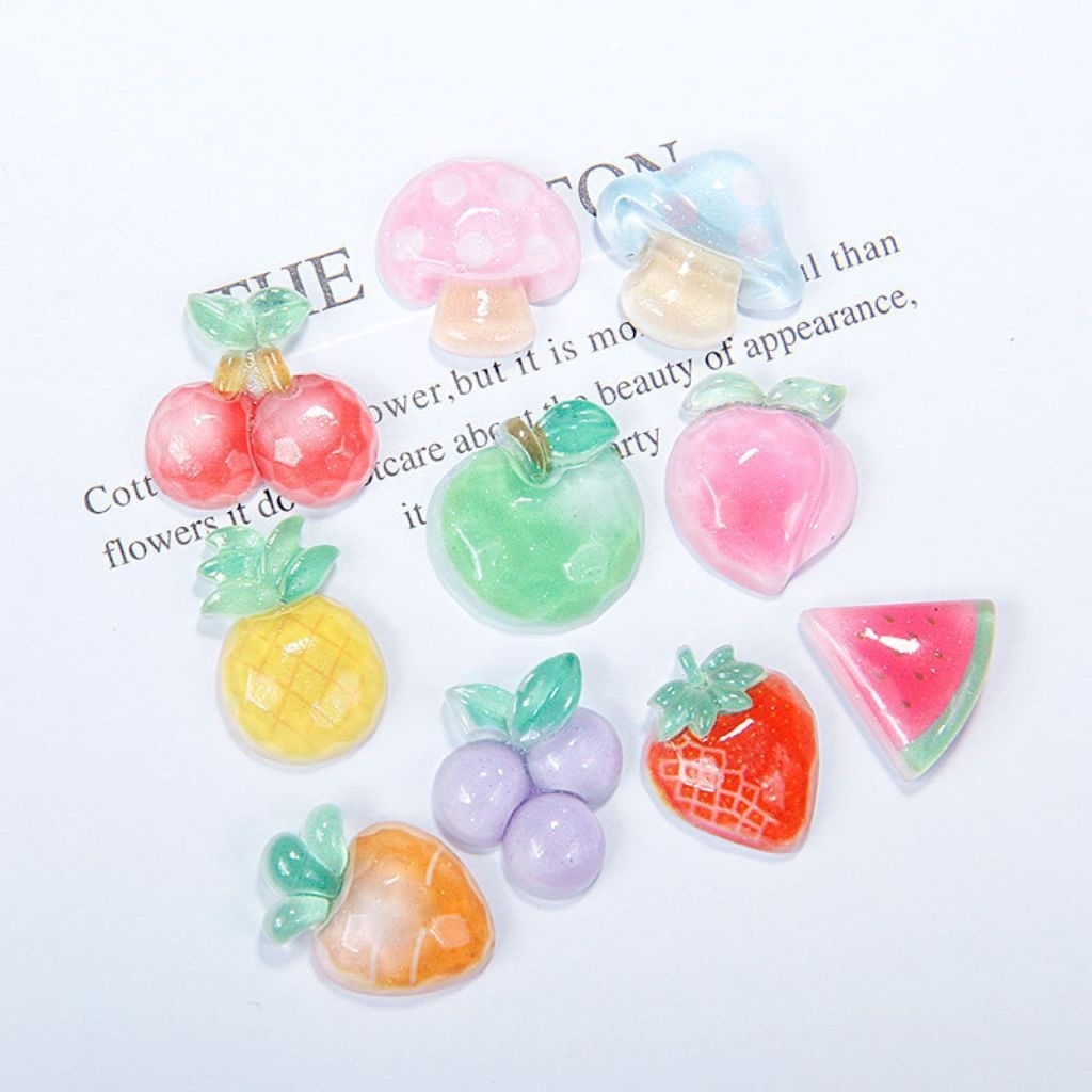 10ชิ้นเรซิ่นผลไม้แบบใสเครื่องประดับ DIY, กิ๊บติดผม, ที่คาดผม, เคสโทรศัพท์วัสดุหัตถกรรม