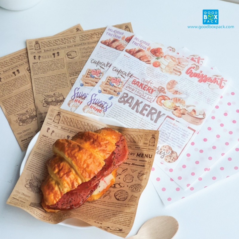 กระดาษรองอาหาร GOODBOX สำหรับห่ออาหาร 1แพ็ค/100 แผ่น ขนาด 15x15 cm.