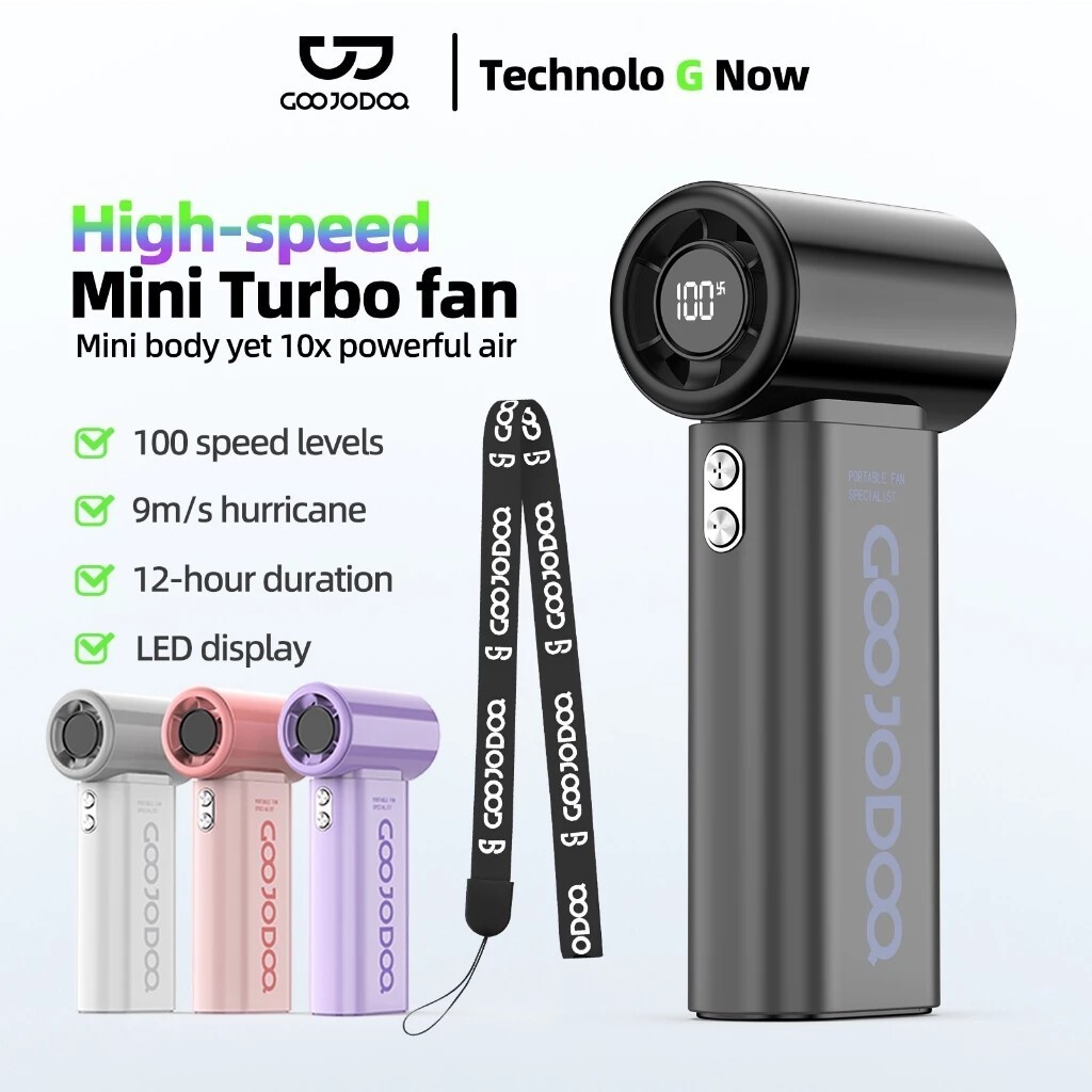 GOOJODOQ Gfs007 พัดลมพกพา 4000mah พัดลม Type C พร้อมจอแสดงผล พัดลมไอเย็น 100 ระดับ พัดลมมือถือ