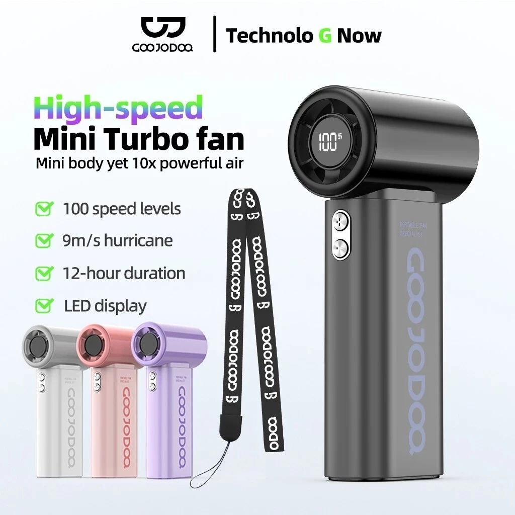 GOOJODOQ Gfs007 พัดลมพกพา 4000mah Type C พร้อมจอแสดงผล พัดลมไอเย็น 100 ระดับ พัดลมมือถือ