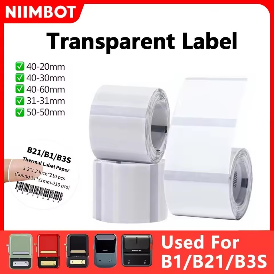 1 roll of Niimbot transparent label paper compatible with B1/B21/B3S printer thermal label paper self-adhesive paper