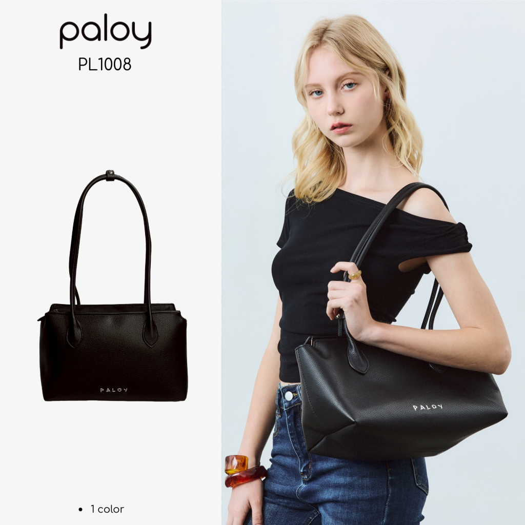 Paloy - PL1008 กระเป๋าถือผู้หญิง กระเป๋าหนัง PU ทรง Boston ขนาดกลาง