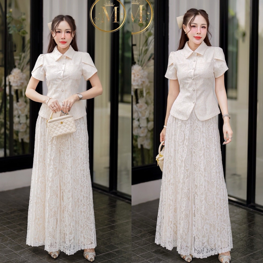 ชุดSet 2 ชิ้น เสื้อแขนทรงกลีบบัว