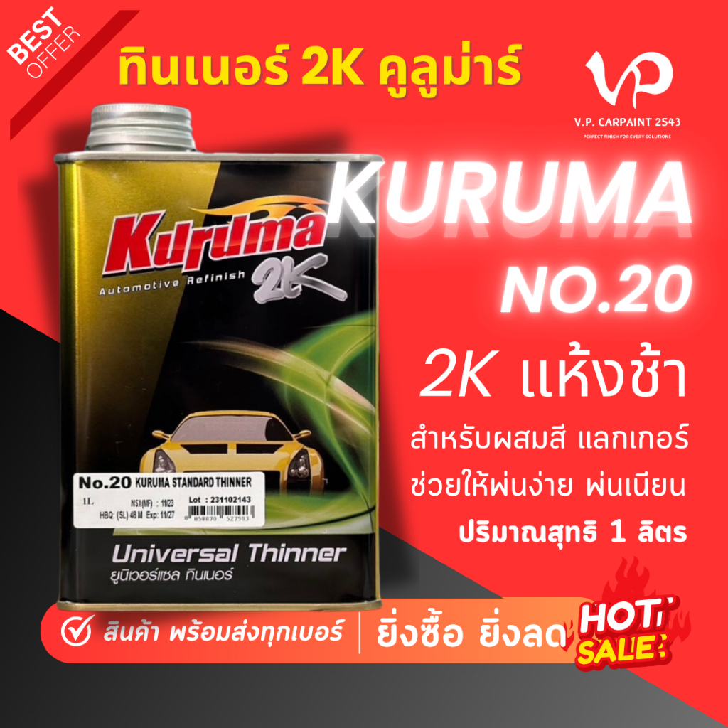 TOA คูลูม่าร์ ทินเนอร์2K #20 ทินเนอร์ผสมสีรถยนต์ ทินเนอร์แห้งช้า ทินเนอร์ผสมสี ทินเนอร์อคิลิค2k เกรด