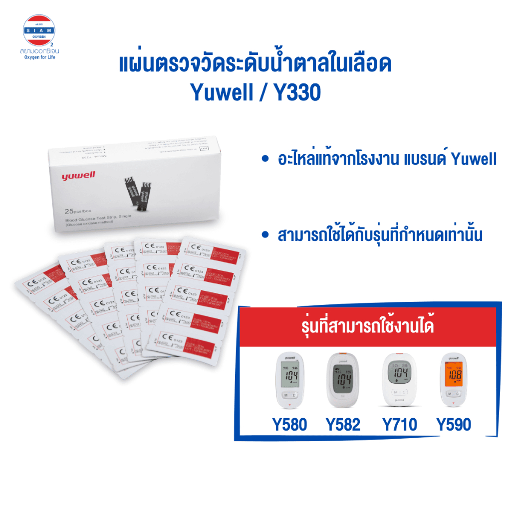 แถบตรวจน้ำตาล Yuwell รหัส Y330 ใช้กับเครื่องตรวจวัดระดับน้ำตาล