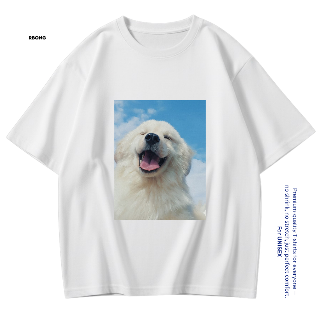 เสื้อยืด ลายหมา สวมใส่สบายและแฟชั่นพิมพ์ลายหมาตาขีด ยิ้มน่ารัก