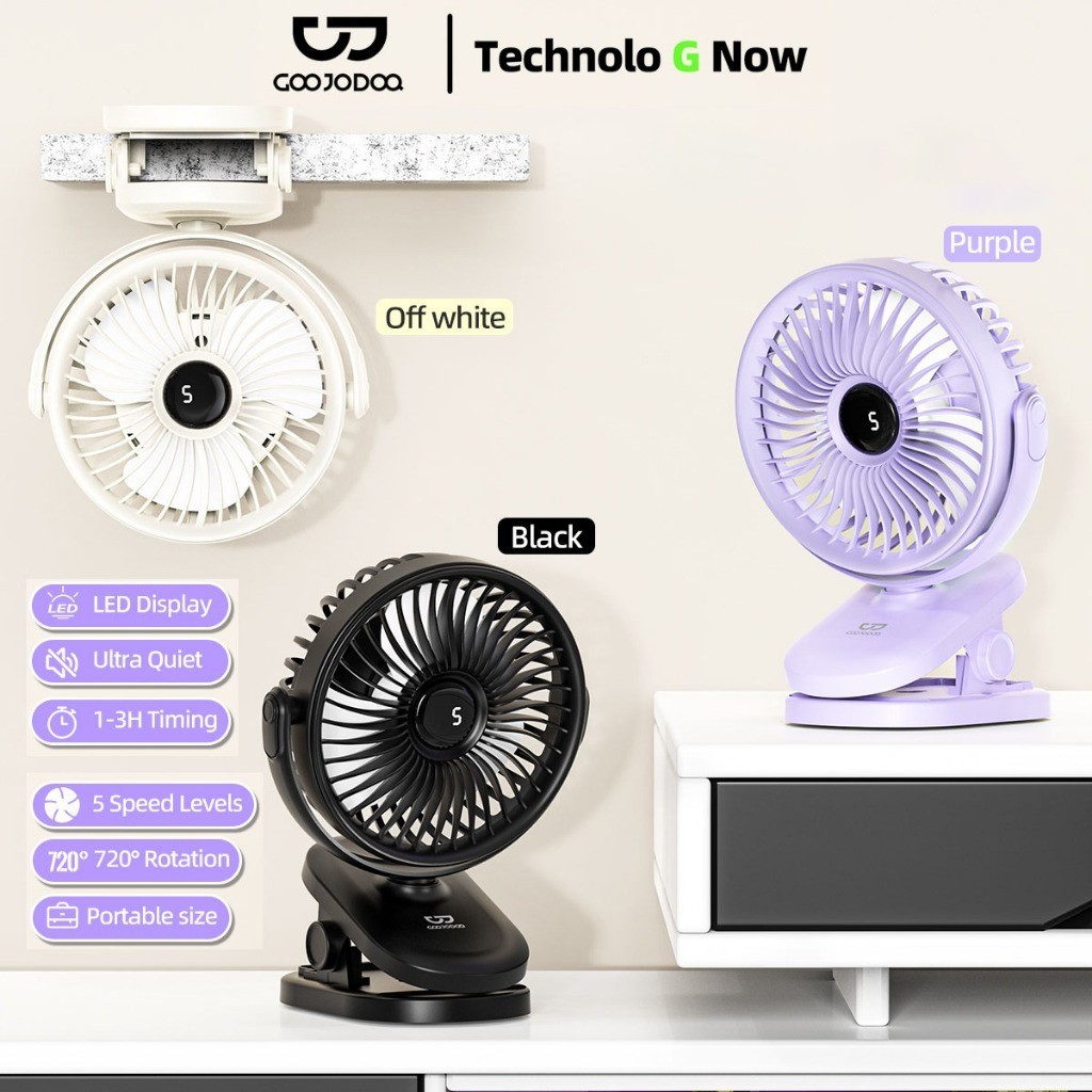 GOOJODOQ พัดลมตั้งโต๊ะ ความเร็วลมปรับได้ 5 ระดับ ฟังก์ชันตั้งเวลาเปิดปิด เสียงรบกวนต่ำ ด้วยแสงสว่าง