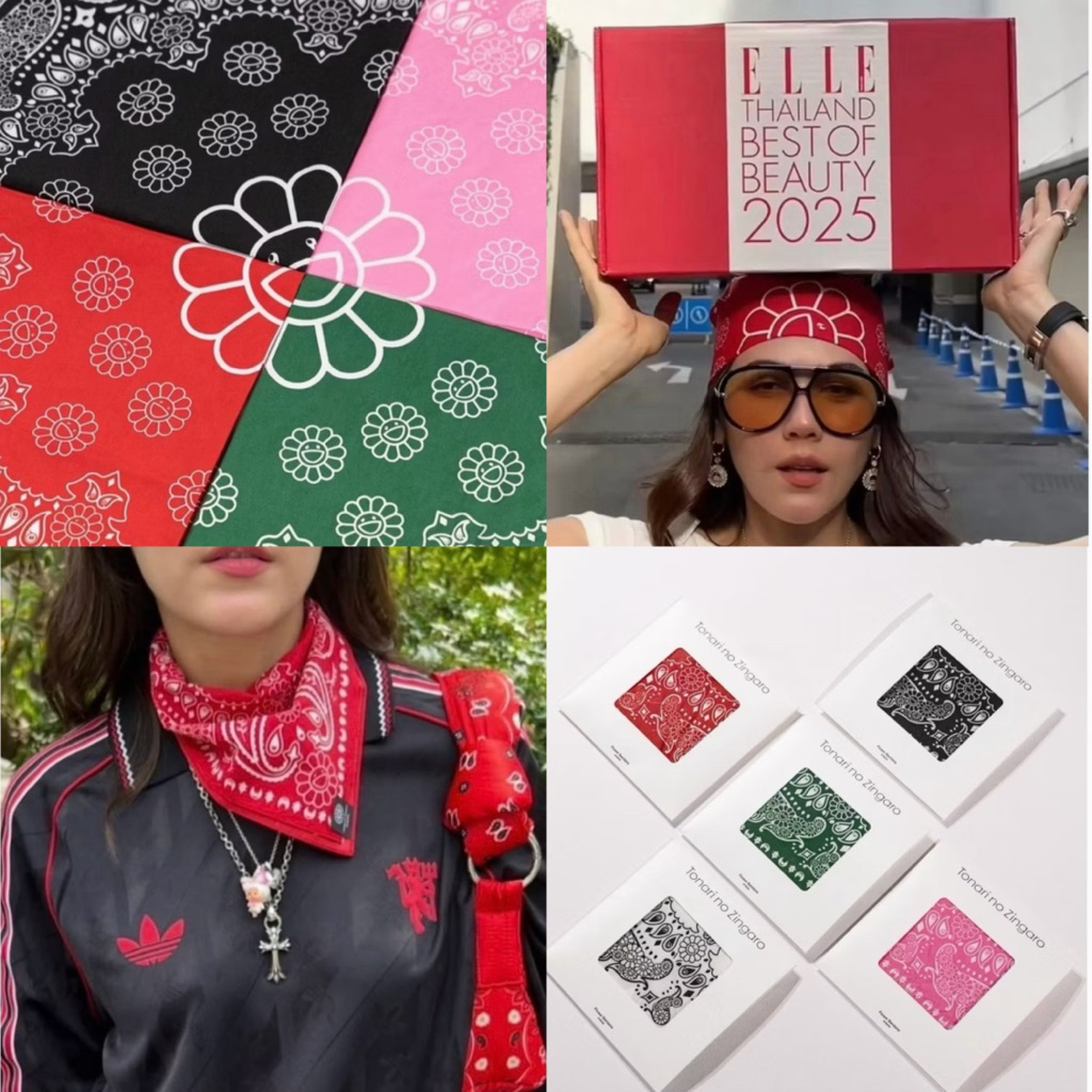 พร้อมส่ง ส่งด่วน ของแท้ Takashi Murakami Bandana Flower Paisley ผ้าเช็ดหน้า มุราคามิ