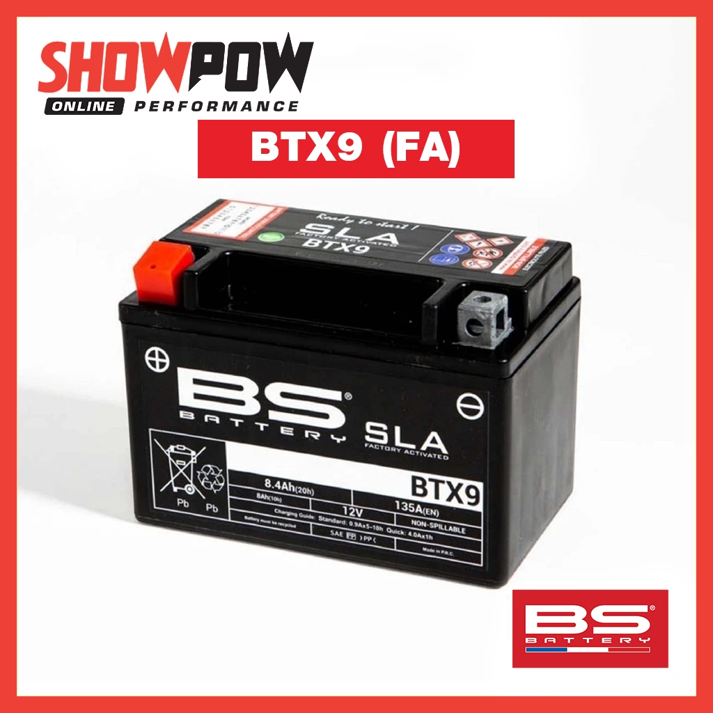 (พร้อมส่ง!) BS Battery SLA  BTX9 (FA) แบตเตอรี่ มอเตอร์ไซค์ขนาด 9 แอมป์ ไม่ต้องเติมกรด พร้อมใช้งาน (