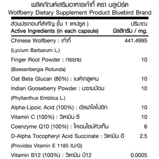 โกจิเบอร์รี่ดำ เก๋ากี้ดำ Black Gojiberry (Wolfberry) ตรา บลูเบิร์ด ขนาด 600 มิลลิกรัม 60 แคปซูล