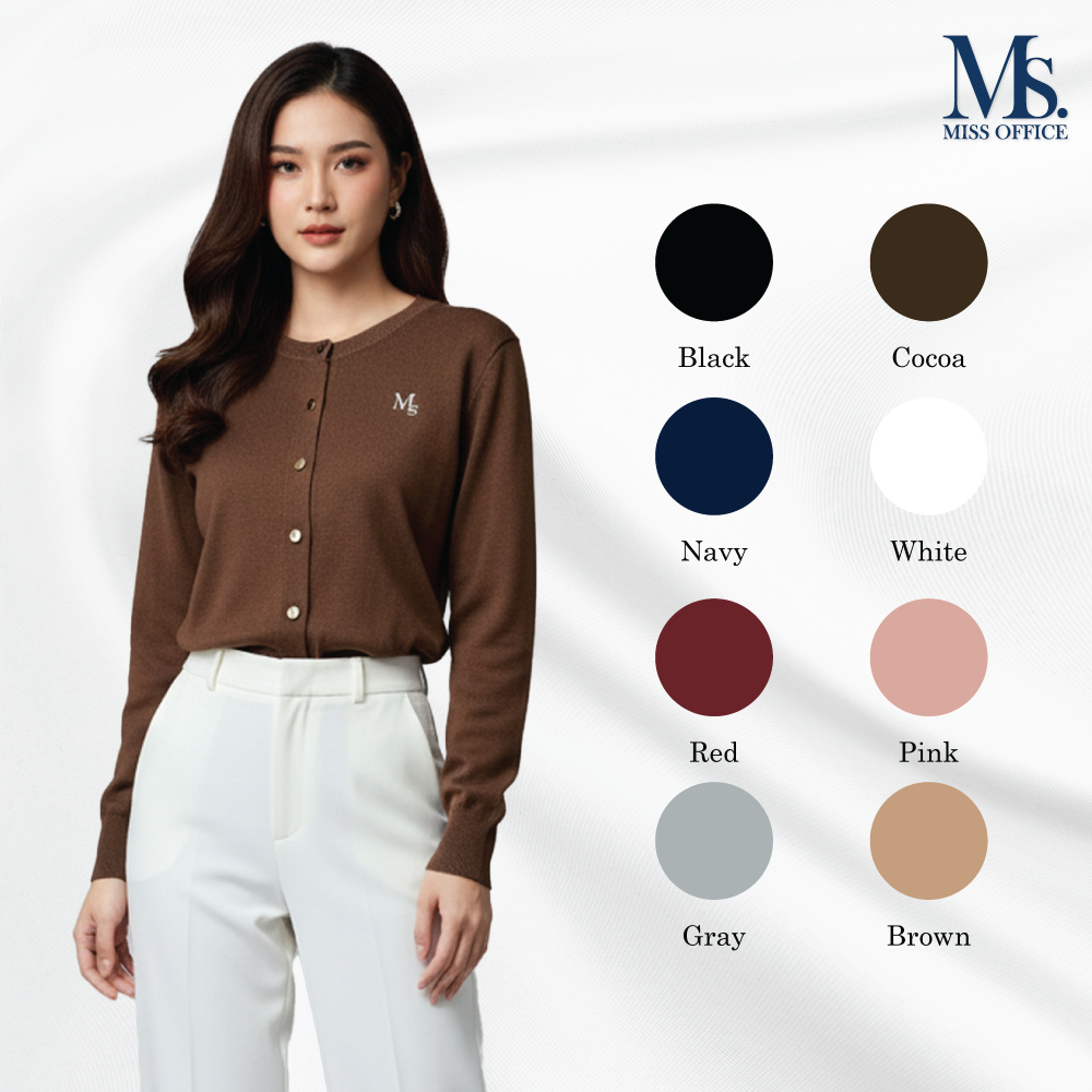 Miss office เสื้อไหมพรม แขนยาวกระดุม Miss ปักอก (MT-387)