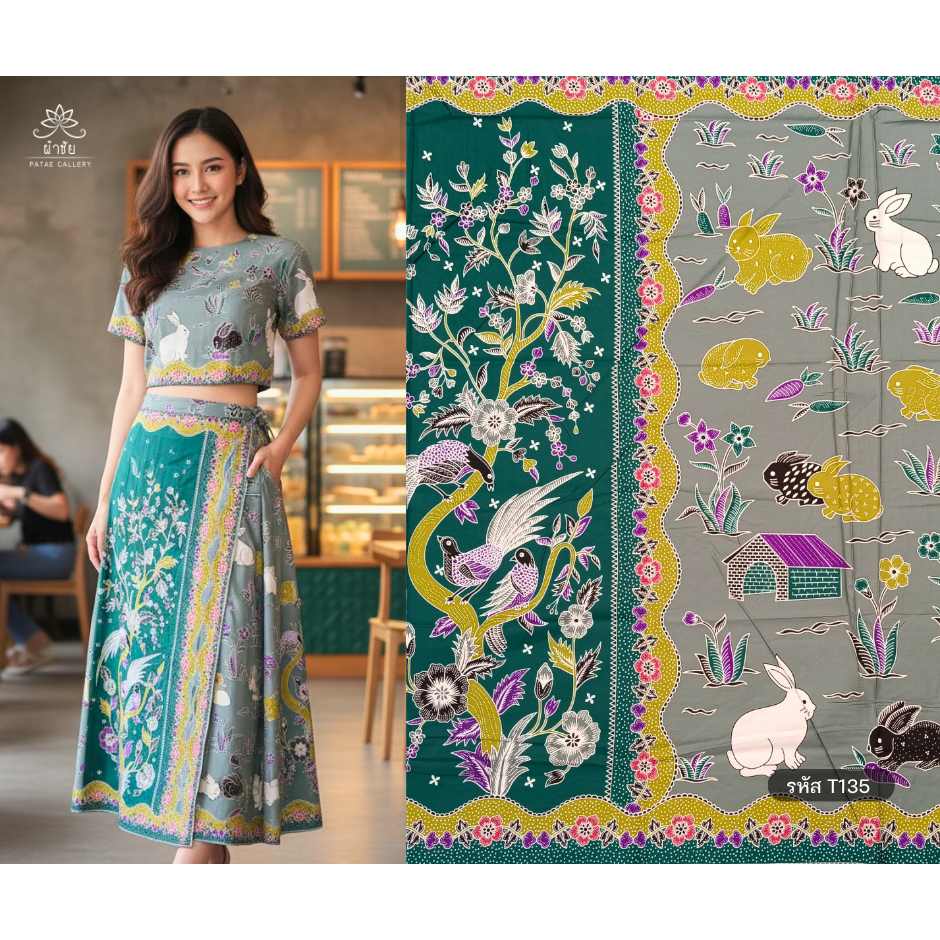 ผ้าปาเต๊ะ ตราละตู ลายกระต่าย ขนาด 2 เมตร เนื้อ cotton