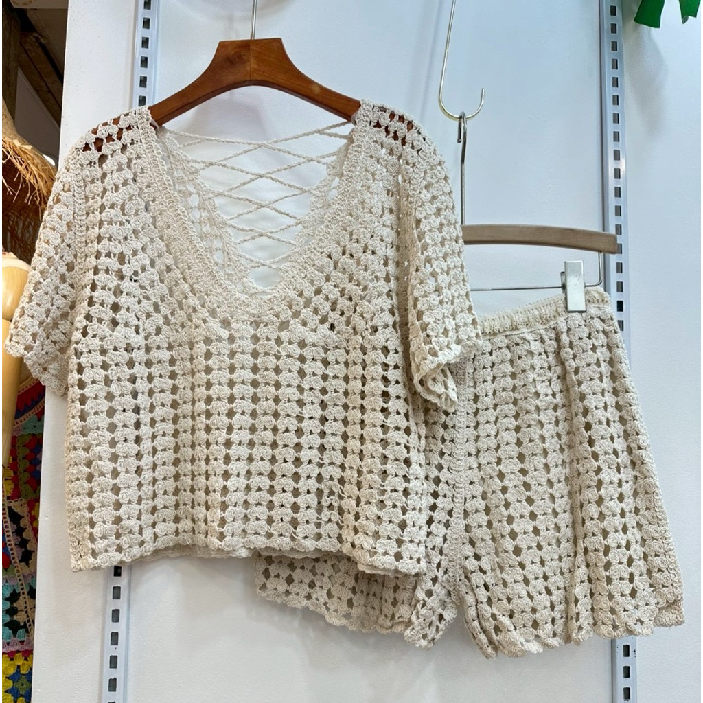 [พร้อมส่ง] ชุดเซ็ทลูกไม้ ชุดเซ็ทผู้หญิง ชุดเซ็ทลูกไม้ไปทะเล