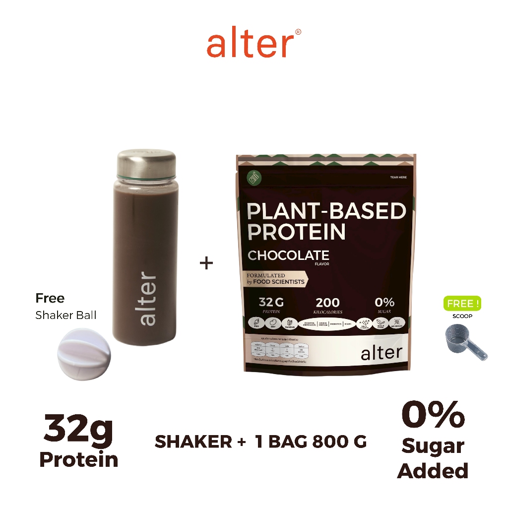 1 Bag with with Alter Shaker : Alter SOY Plant-Based Protein Dark Chocolate รสช็อกโกแลต ดาร์กช็อกโกแ