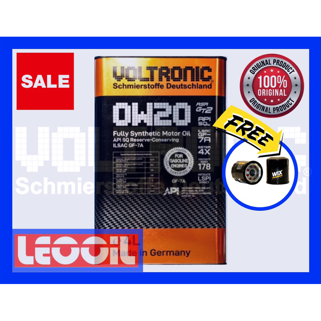 (LOTล่าสุด) VOLTRONIC 0w-20 RS-R Api SQ น้ำมันเครื่องสังเคราะห์แท้100% เกรดพรีเมี่ยม VOLTRONIC 0w20 