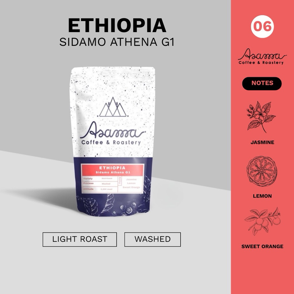 06. เมล็ดกาแฟคั่วอ่อน Ethiopia Sidamo Athena G1 Washed 200g