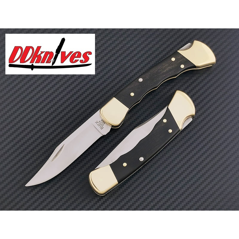 มีดพับ Buck 110 Folding Hunter, Finger Grooved, Ebony Wood Handles, Leather Sheath (110BRSFG)