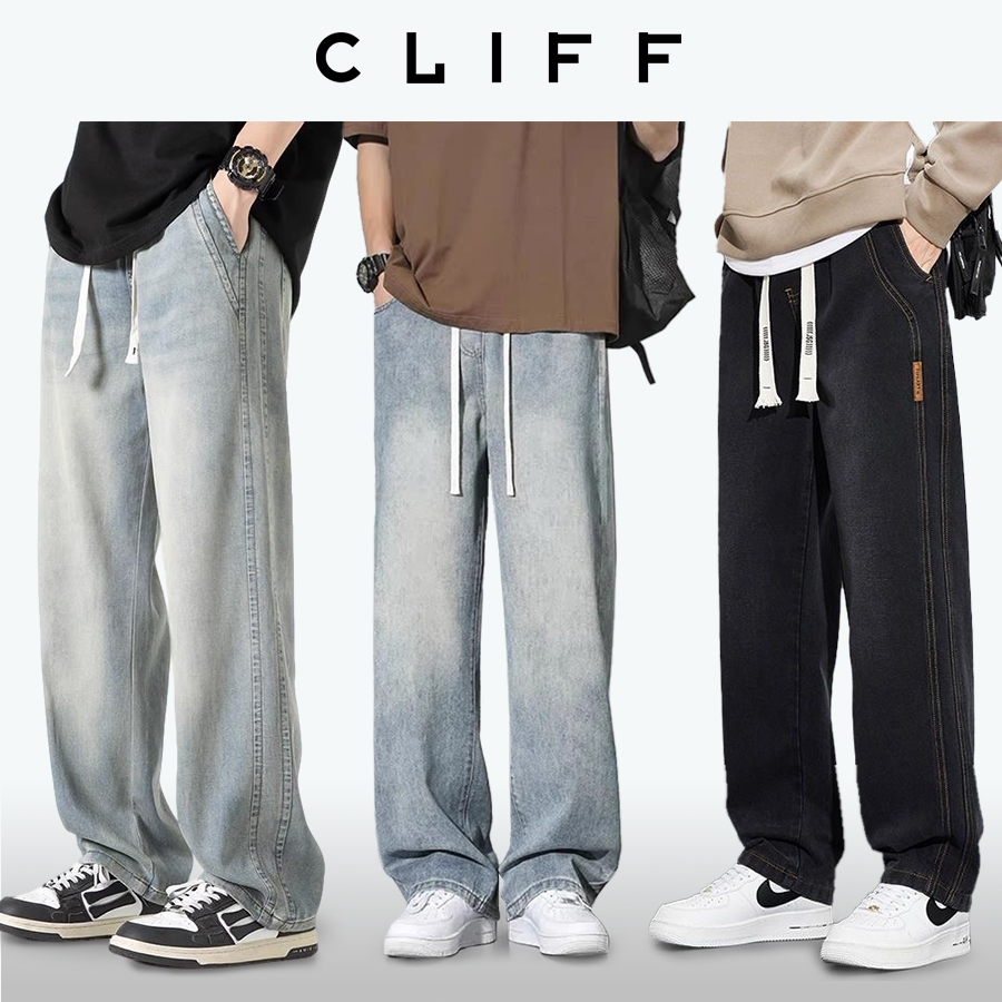CLIFFขายดีในประเทศไทย!  กางเกงยีนส์ผู้ชายแบบลำลอง  สายรูดยืด  เอวสูง  คลาสสิกและเข้ากับทุกสไตล์  ทรงตรง  เหมาะสำหรับทั้ง