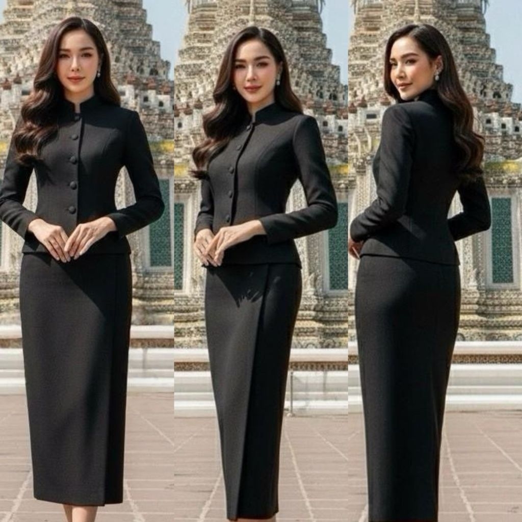 🖤New set สีดำล้วน ชุดไทยจิตรลดา เสื้อแขนยาว+กระโปรงยาว เหมาะกับงานพิธีการและงานที่เป็นทางการต่างๆ พร้อมส่ง S-5XL!! SPC46