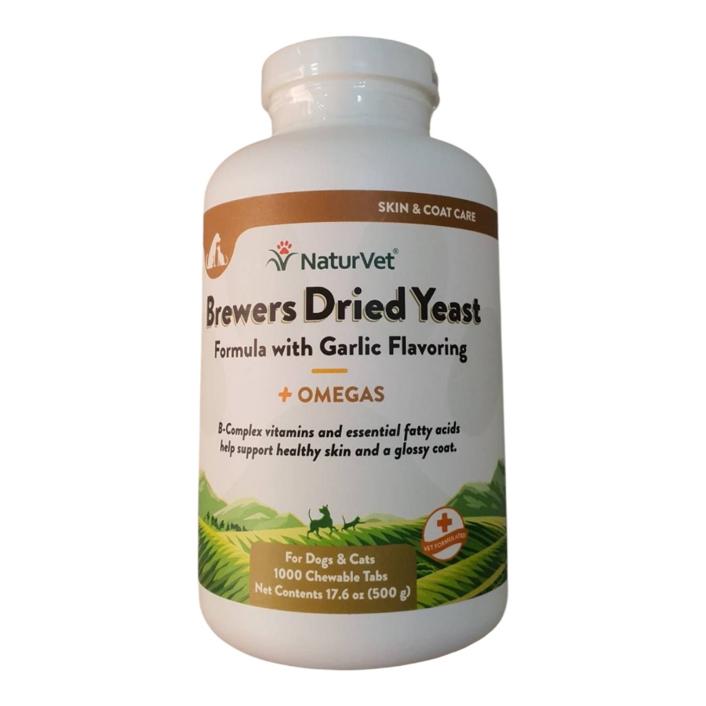 NaturVet Brewer's Dried Yeast Plus Omega3,6,9 อาหารเสริมบำรุงขน สุนัข-แมว ลดคัน ขนร่วง ฟื้นฟู บำรุงผิวหนัง (1000 เม็ด)