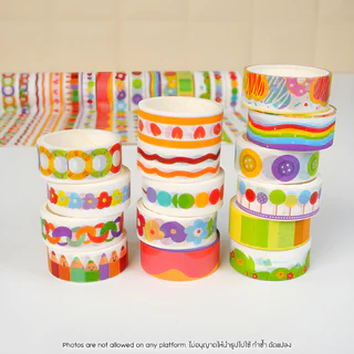เทปวาชิ น่ารัก หลากสไตล์ 15 มม. x 5 เมตร Washi Tape ตกแต่งสมุด ไดอารี่ งานฝีมือ DIY ใบงาน ลายการ์ตูนสุดคิ้วท์ วัสดุคุณภา