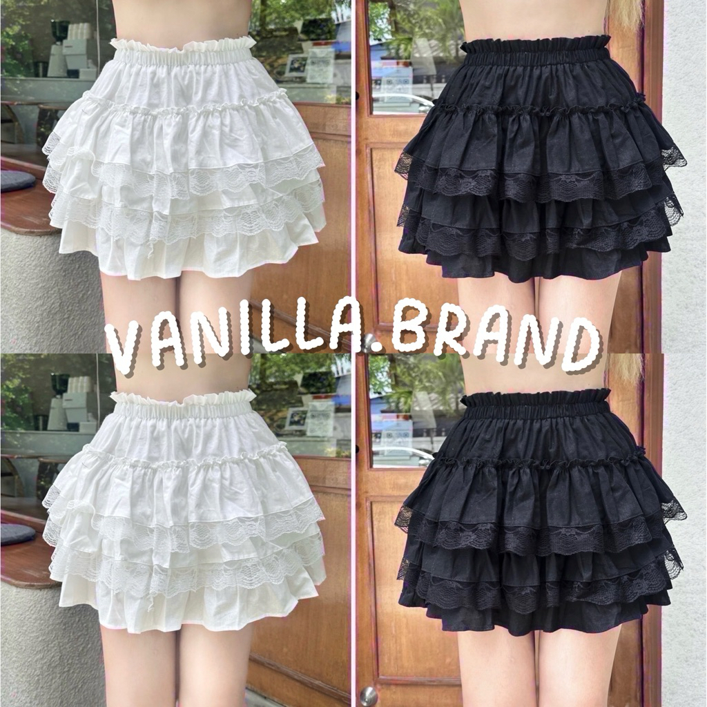 กระโปรงระบาย2ชั้น แต่งลูกไม้ -nu / VB0055