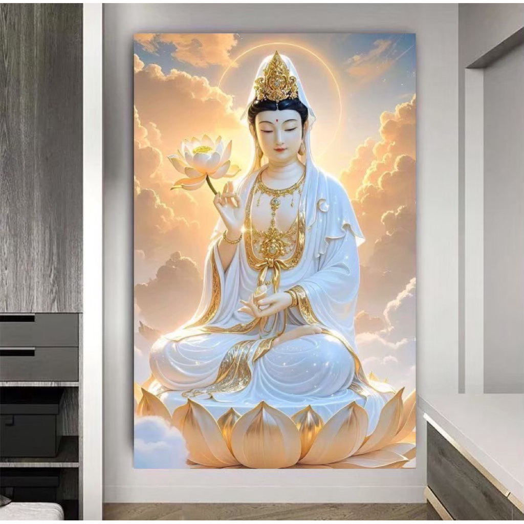Guan Yin-รูปเจ้าแม่กวนอิม ภาพแต่งบ้าน ภาพแขวนผนัง ภาพพิมพ์แคนวาส พร้อมกรอบลอย