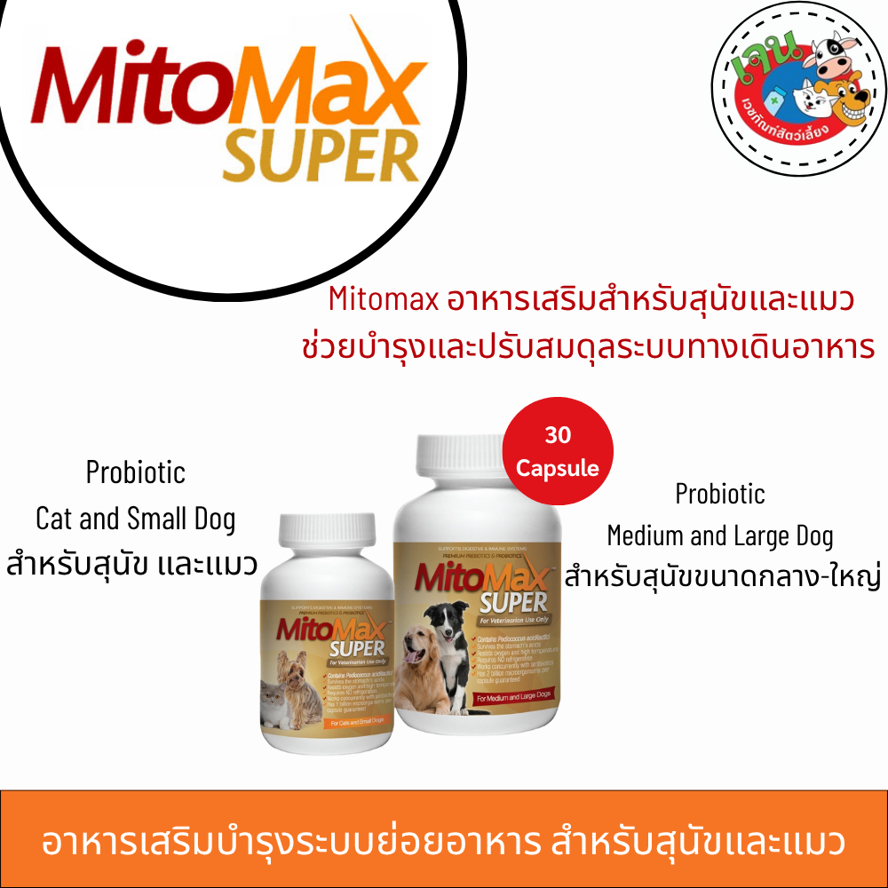 Mitomax Small Dog Supplement และ Super medium-large dog อาหารเสริมบำรุงระบบย่อยอาหาร 30 Capsule