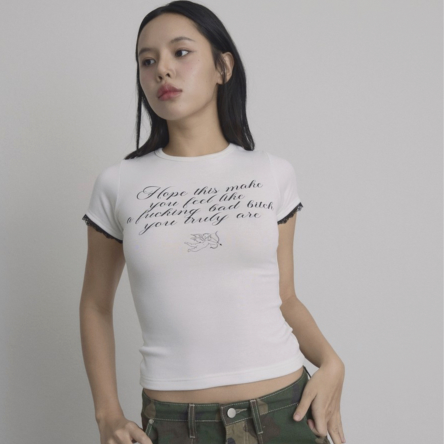 Madememum002 - Crop ( black color/white ) เสื้อครอปลูกไม้