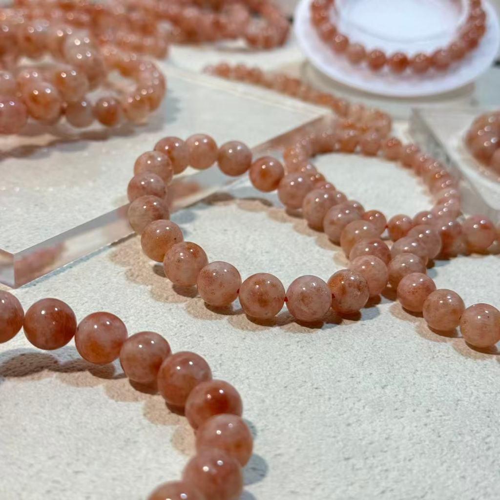 หินซันสโตน Sunstone ซันสโตน กำไลหินแท้ สีส้ม แสงสวย หินแห่งความอุดมสมบูรณ์ กำไลหิน เกรดสูง หินนําโชค