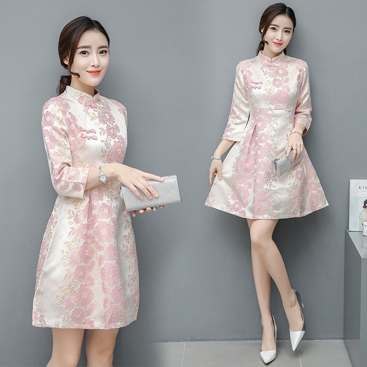 Q895ชุดทรงเอ ชุดกี่เพ้าสั้น ชุดพรีเมี่ยม ชุดยกน้ำชา ชุดใส่เที่ยว ชุดใส่ทำงาน ชุดอาเซียน เนื้อผ้าดี - รูปที่ 7