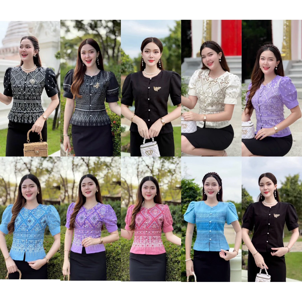 เสื้อผ้าฝ้ายพิมพ์ลาย ลายใหม่สวยๆ คอกลมแขนตุ๊กตา