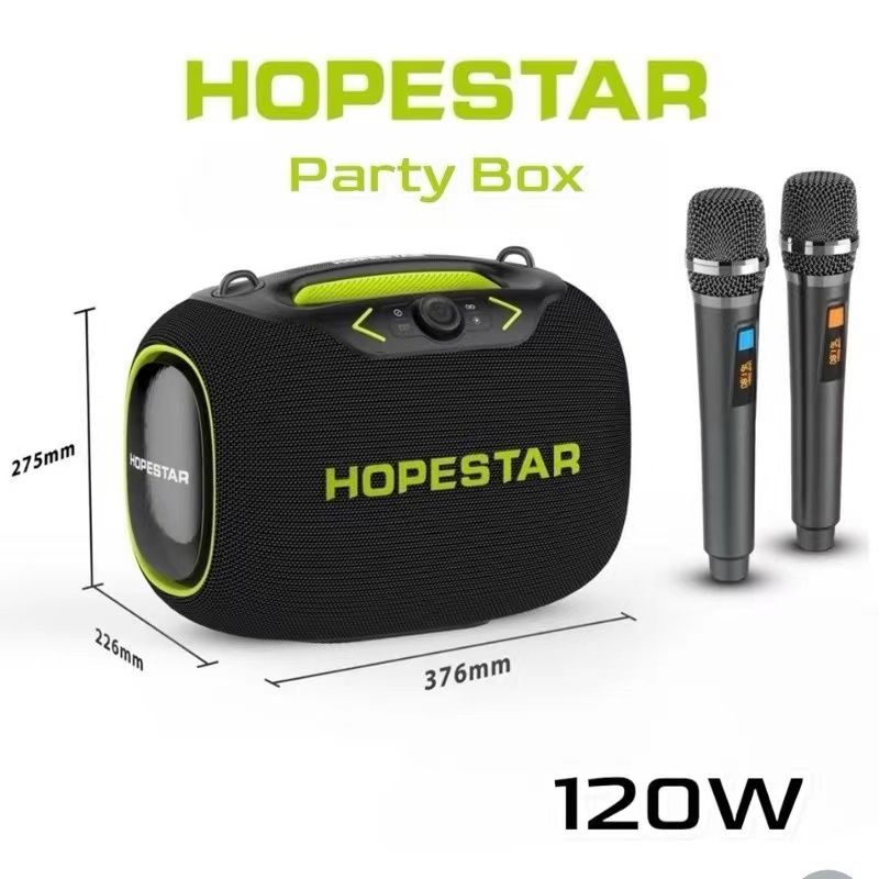 Hopestar Party BOX ลำโพงบลูทูธ 120 วัตต์ พร้อมไมค์ลอย2อัน ลำโพง3 ดอก ปรับเบสได้ 3โหมด ขอบแท้100%