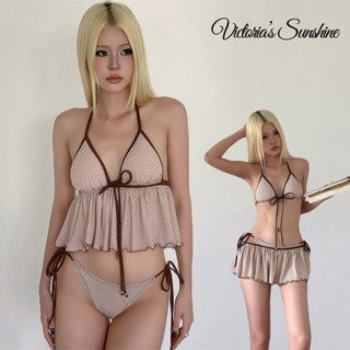 ☀️จัดส่งตอนนี้☀️ชุดว่ายน้ำผู้หญิง บิกินี่ 3 ชิ้น ลายจุด สไตล…