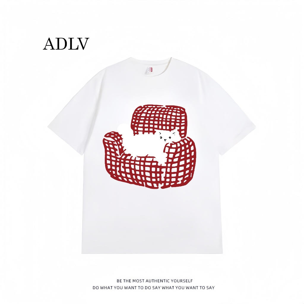 CM8822 เสื้อยืดลายแมว ลายกริด ลายโซฟา ไซส์โอเวอร์ไซส์ ใส่ได้ทั้งหญิงชาย ส่งด่วน24ชม.